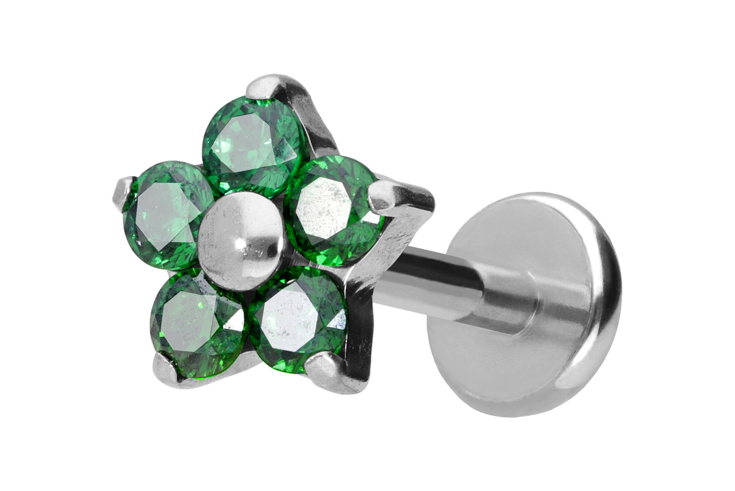 Titan Labret Piercing mit Push Fit KRISTALLBLUME